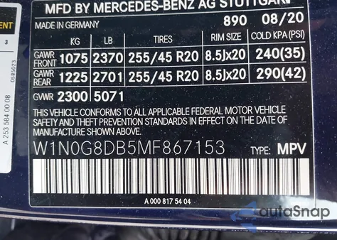 2021 Mercedes-Benz Glc 300 Suv z USA, uszkodzony, nr VIN W1N0G8DB5MF867153